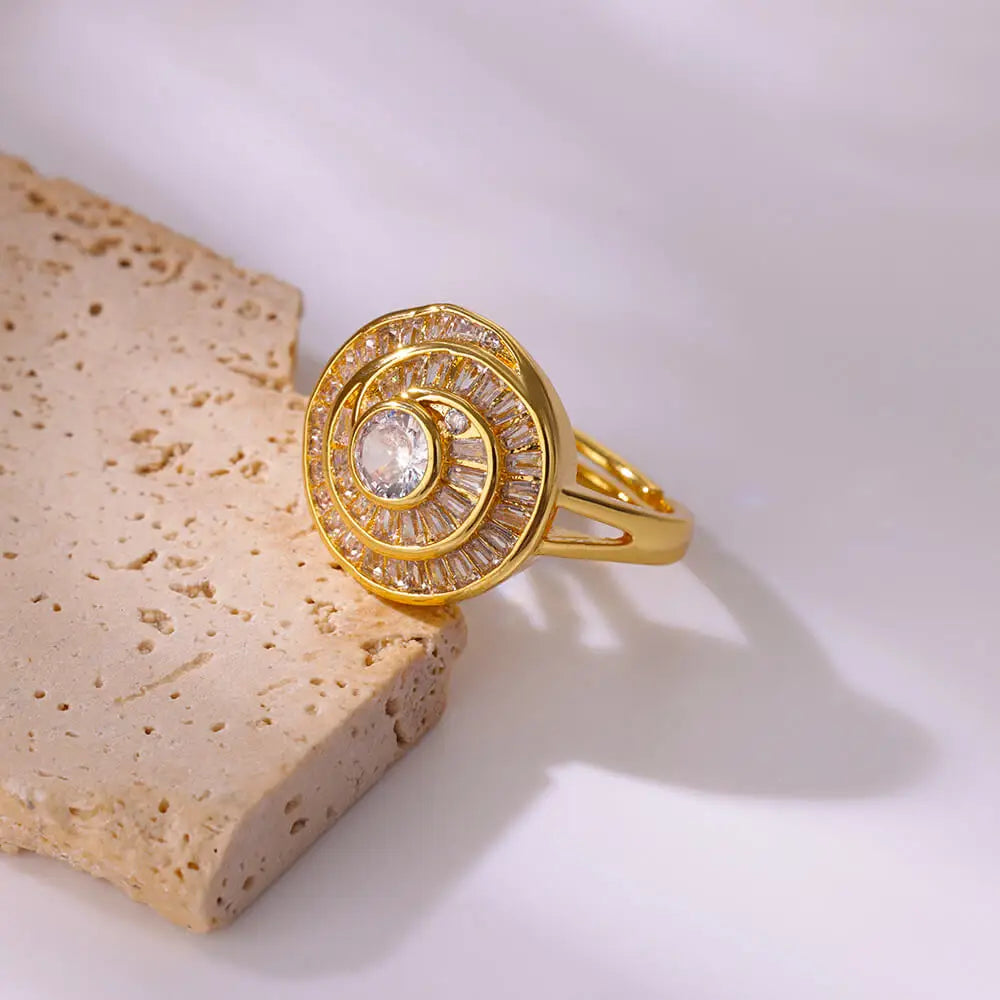 Zirconia Flower Rings for Women Opening Stainless Steel Gold Color Ring Wedding Couple Band Waterproof Jewelry Vera Lux