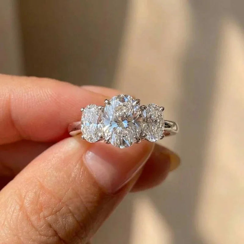 925 Sterling Silver Classic Sparkling Oval Zircon Rings For Women High Quality Wedding Party  Trendy Jewelry Anniversary Gift Vera Lux
