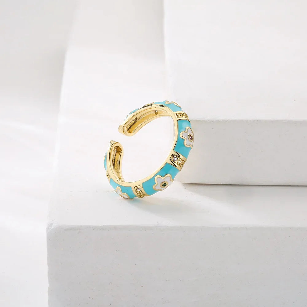 NEWBUY Colorful Enamel Wedding Rings For Women Female Oval Flower Finger Ring Female Party Jewelry Accessories Wholesale Vera Lux