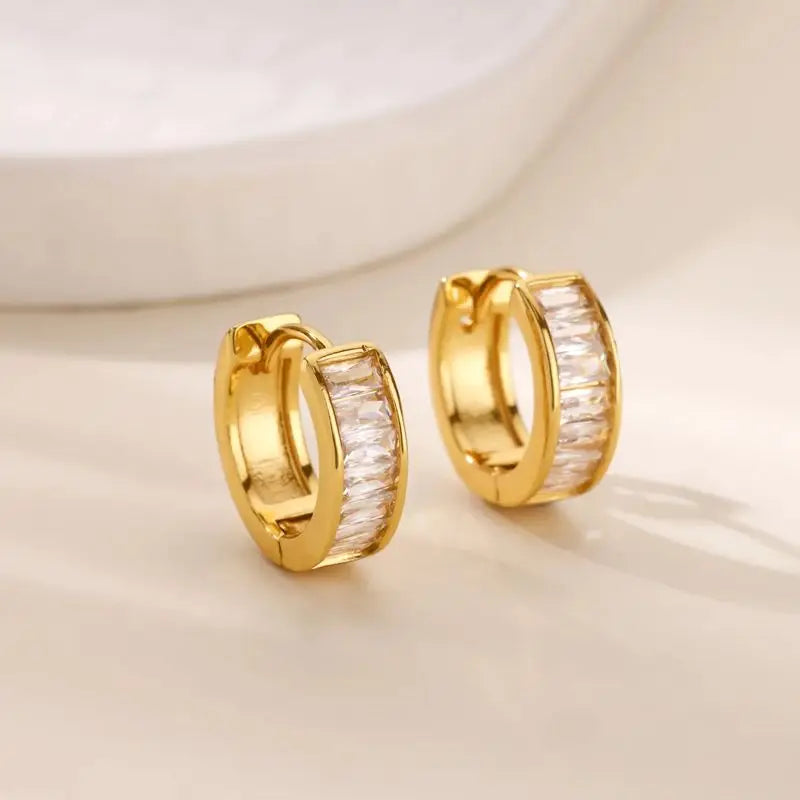 Cubic Zirconia Hoop Stud Earrings For Women Stainless Steel Gold Color Piercing Earring 2025 New Fashion Wedding Jewelry Gift Vera Lux