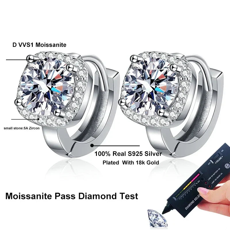 NeeTim 1ct Moissanite Earrings for Women S925 Sterling Silver with 18k Gold Plated Hoop Earring Wedding Jewelry with Certificate Vera Lux