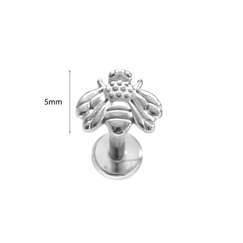 100% 316L Surgical Steel Flower Labret Piercing Butterfly Bee Tragus Snake Cartilage Helix Flat Back CZ Earrings Body Jewelry Vera Lux