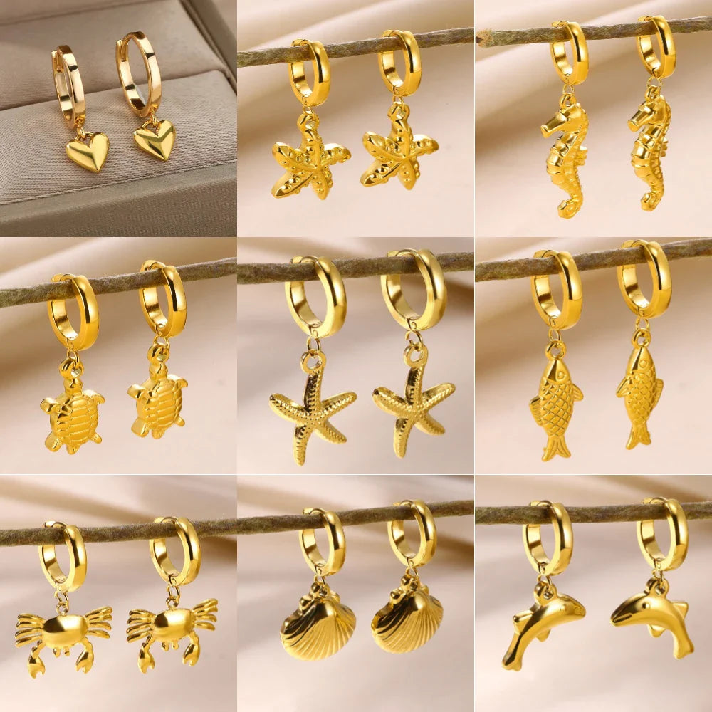 Freshwater Ocean Starfish Shell Hoop Earrings For Women Elegant Stainless Steel Gold Color Aretes Christmas jewelry accessories Vera Lux