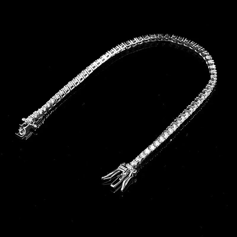 NeeTim 2mm D Color Moissanite Tennis Bracelet 925 Sterling Silver with White Gold Plated Bracelets for Women Pass Diamond Tester Vera Lux