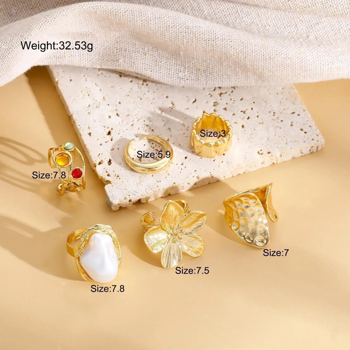 6pcs/Set Vintage Metal Flower Ring Set for Women Punk Elegant Baroque Faux Pearl Knuckle Rings Daily Wear Party Holiday Gifts Vera Lux