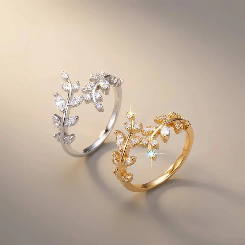 925 Sterling Silver Fashion Zircon Leaf Adjustable Rings for Women Gift Party High Quality stylish Fine Jewelry Hot Sales Vera Lux
