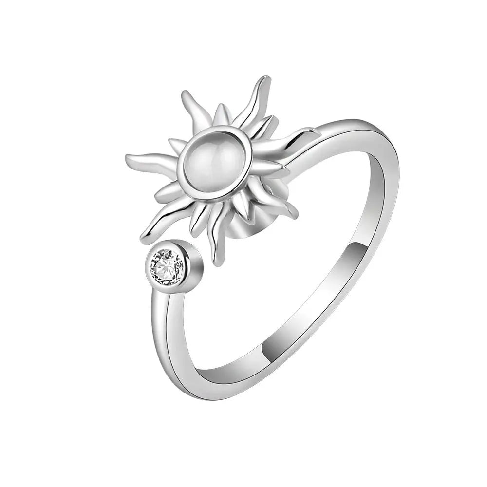 Sunflower Crystal Anxiety Relief Spinning Fidget Ring For Girls Rotate Freely Metal Copper Knuckle Ring Women'S Jewelry Gifts Vera Lux