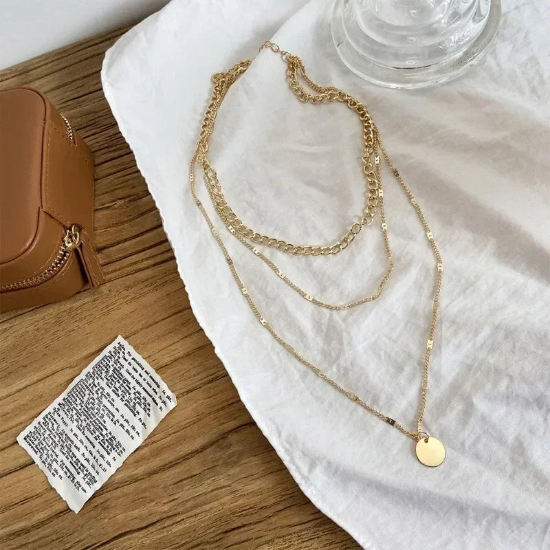 Multilayer Pendant Necklace on Neck Chain Women Crystal Zircon Heart Star Charm Layered Necklace Vintage Female Neck Jewelry Hot Femstylo