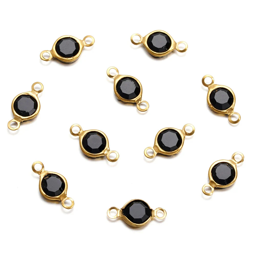 10pcs/lot Stainless Steel Crystal Round Double Ring Pendants for DIY Bracelet Necklace Beads Jewelry Making Accessories Vera Lux