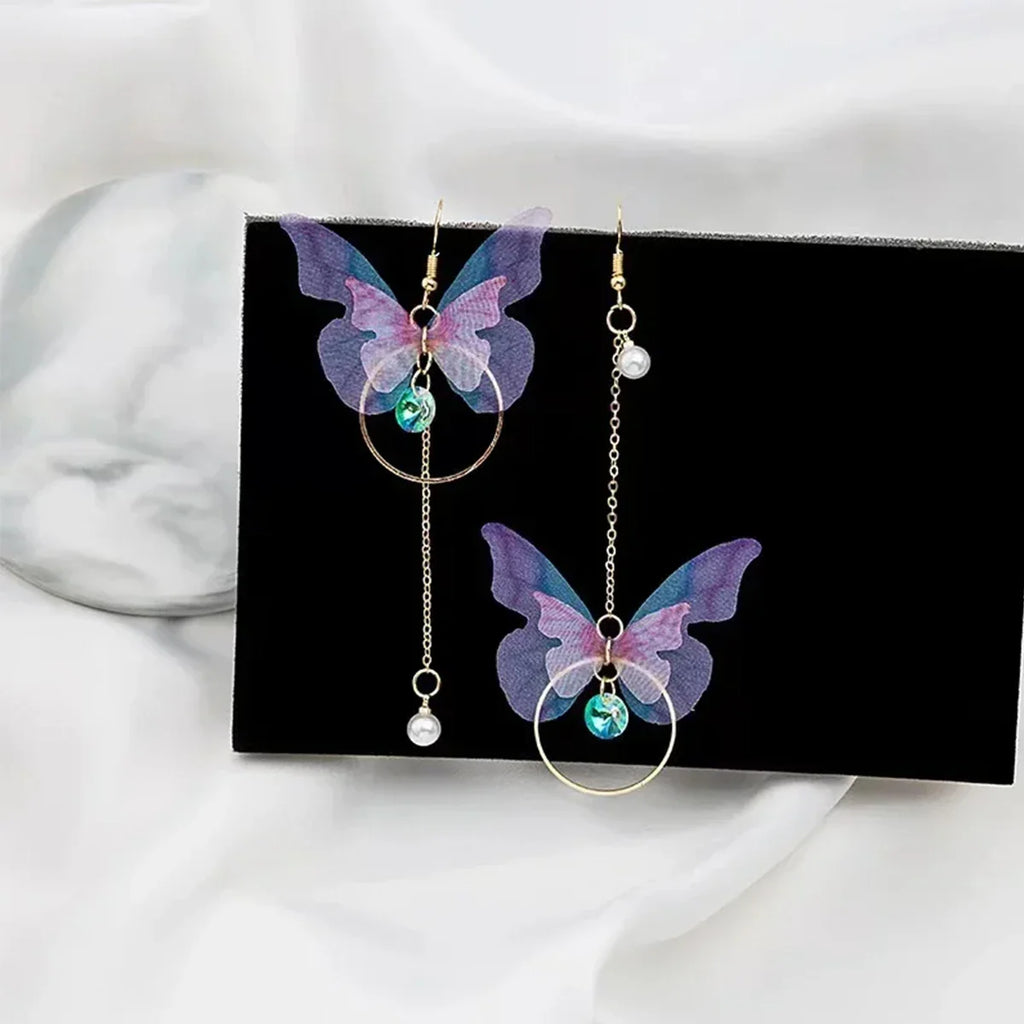 Elegant Purple Glass Butterfly Long Tassel Earrings for Women Delicate Rhinestone Crystal Insect Earrings Luxury Party Jewelry Vera Lux