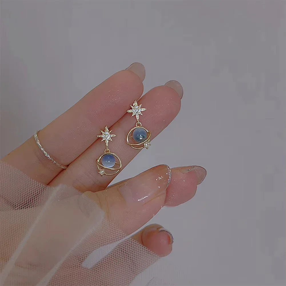 Fashion Cosmic Star River Earrings Blue Opal Niche Unique Planet Earrings Ear Studs Women Versatile Ear Jewelry Vera Lux