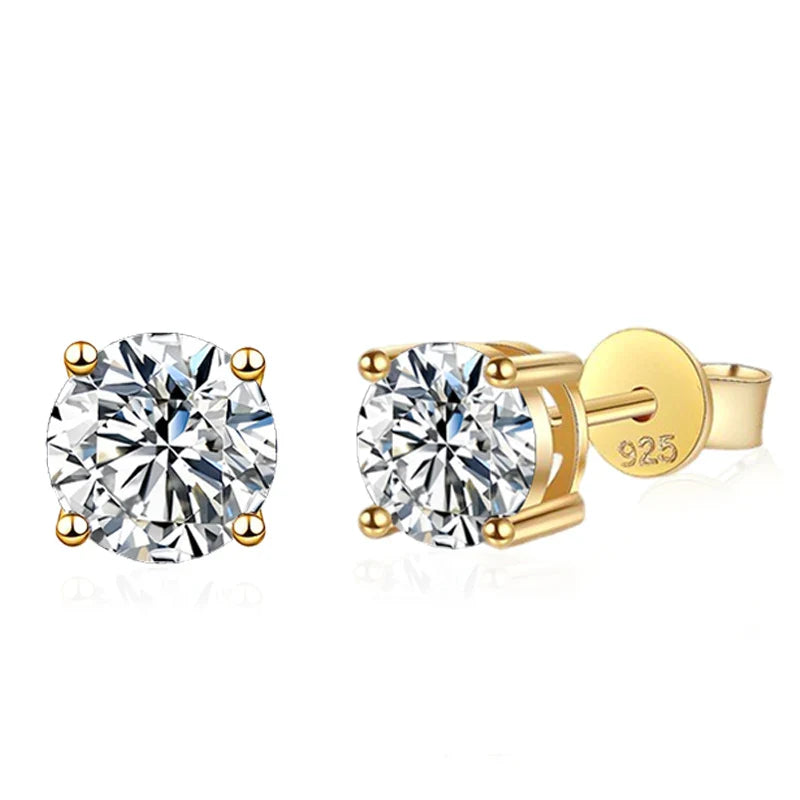 NeeTim 0.2-2ct Moissanite Earrings For Women 925 Sterling Silver Ear Studs with Yellow Gold Plated Lab Diamond Wedding Jewelry Vera Lux