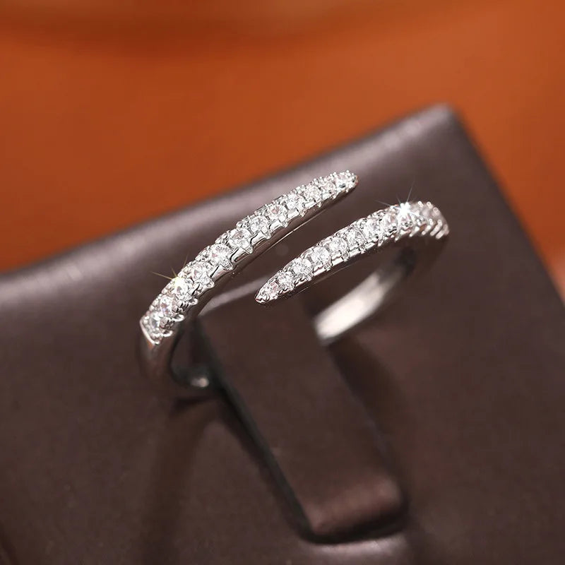 925 Sterling Silver Trendy Circle Finger Rings for Women Dazzling CZ Adjustable Ring Daily Wear Stackable Accessory Fine Jewelry Vera Lux