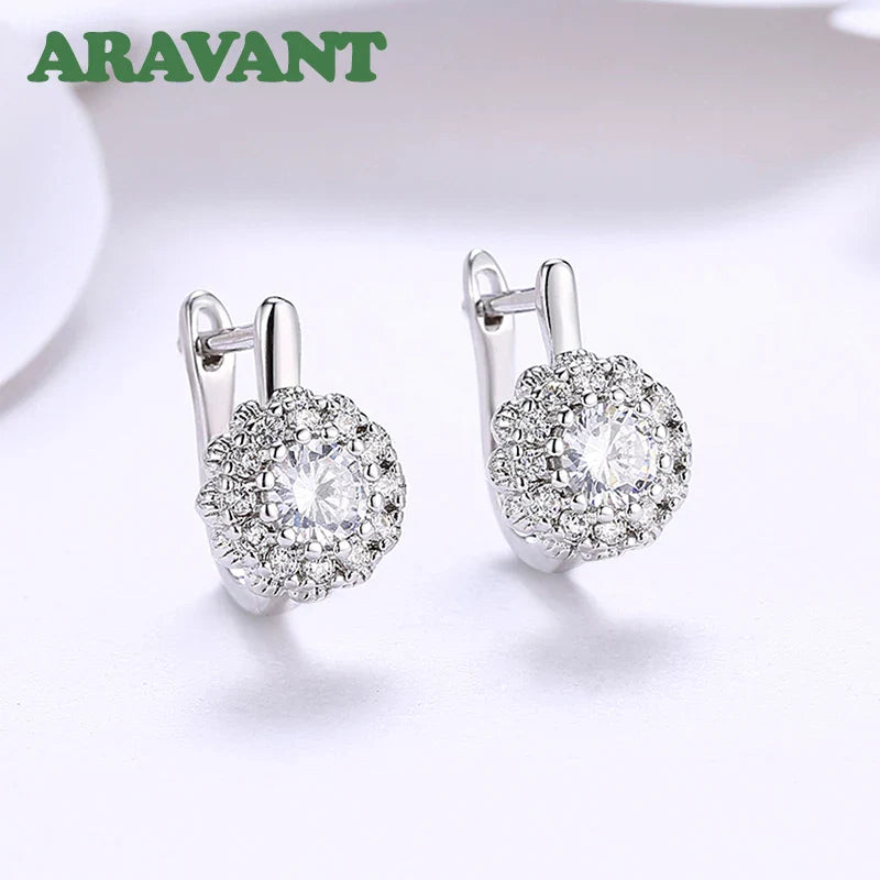 Aravant 925 Silver 18K Gold Cubic Zirconia Flower Gold Drop Earrings For Women Wedding Fashion Jewelry Vera Lux