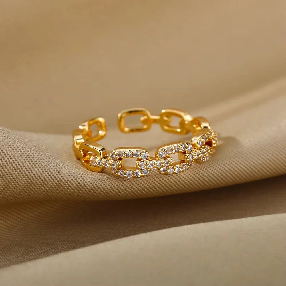 Zircon Heart Rings For Women Stainless Steel Gold Color Geometric Open Finger Ring Fashion Wedding Aesthetic Jewelry Gift Vera Lux