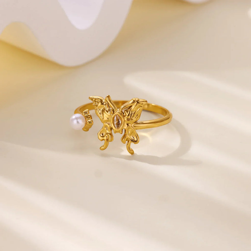 Stainless Steel Butterfly Bow Rings for Women Fashion Zircon Heart Open Ring Trendy Aesthetic Jewelry Party Wedding Gift Vera Lux