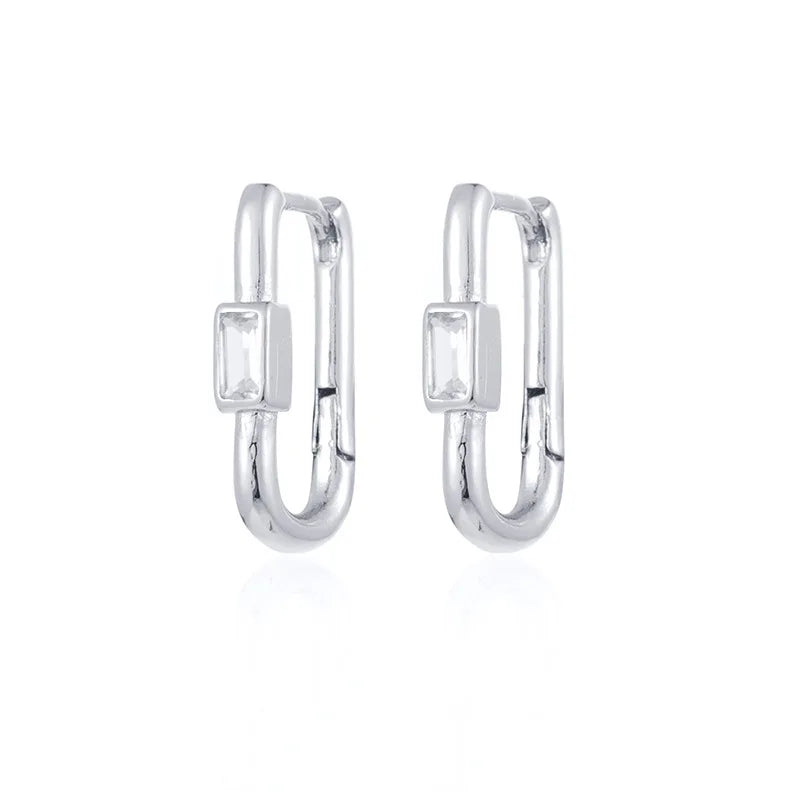 1pair Women's Colorful Zircon Square Ear Clip Geometric U-shape Hoop Earrings Daily Party Pairing With Jewelry Vera Lux