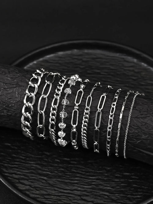 10pcs Stainless Steel Cuban Chain Bracelet for Men Women Figaro Vintage Metal Viking Kpop Pulseras Emo Cute Luxury Jewelry Gift Vera Lux