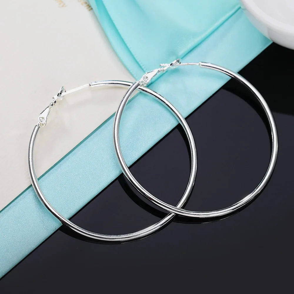 925 Sterling Silver Big Circle Round 5/6/7/8 cm Hoop Earrings For Women Wedding Ring Earring Luxury Quality Jewelry Accessories Vera Lux
