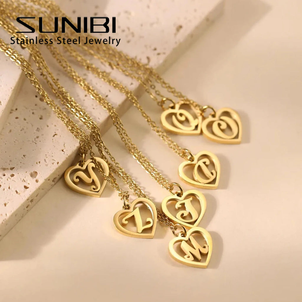 SUNIBI Stainless Steel Letter Heart Shape Hollow Pendant Charm for Bracelet Necklaces  for Women DIY Jewelry Making Vera Lux