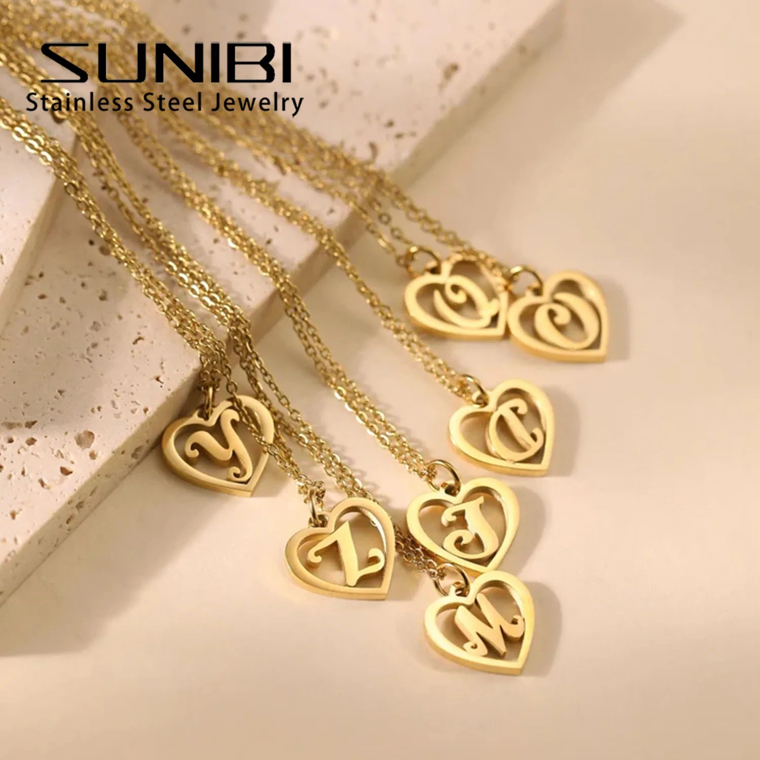 SUNIBI Stainless Steel Letter Heart Shape Hollow Pendant Charm for Bracelet Necklaces  for Women DIY Jewelry Making Vera Lux