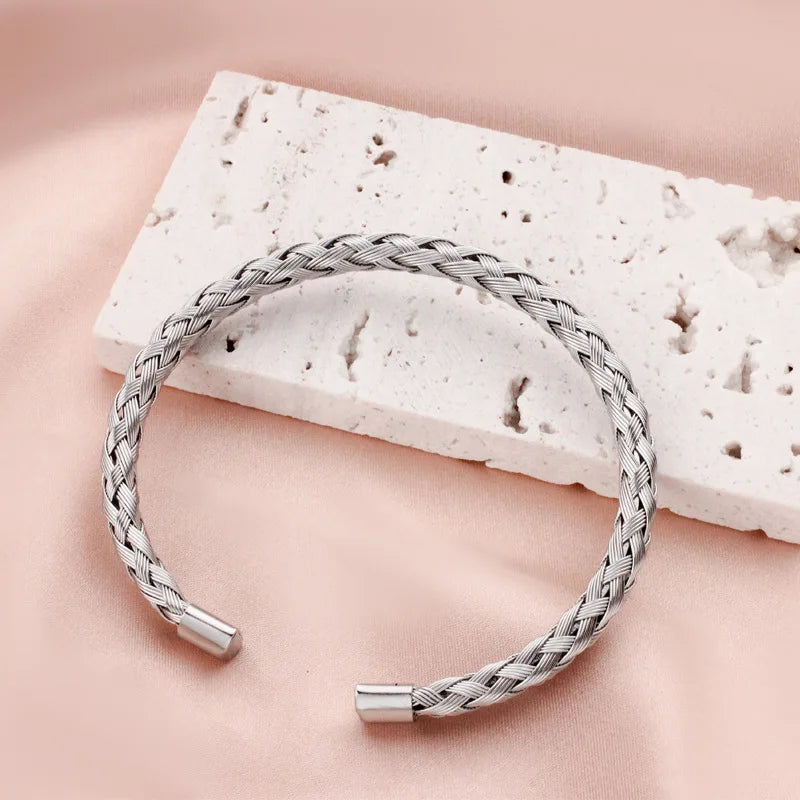 1Pcs Titanium Steel Woven Bangle Trendy And Minimalist Style Steel Wire Braided Adjustable C-shaped Opening Bracelet Vera Lux