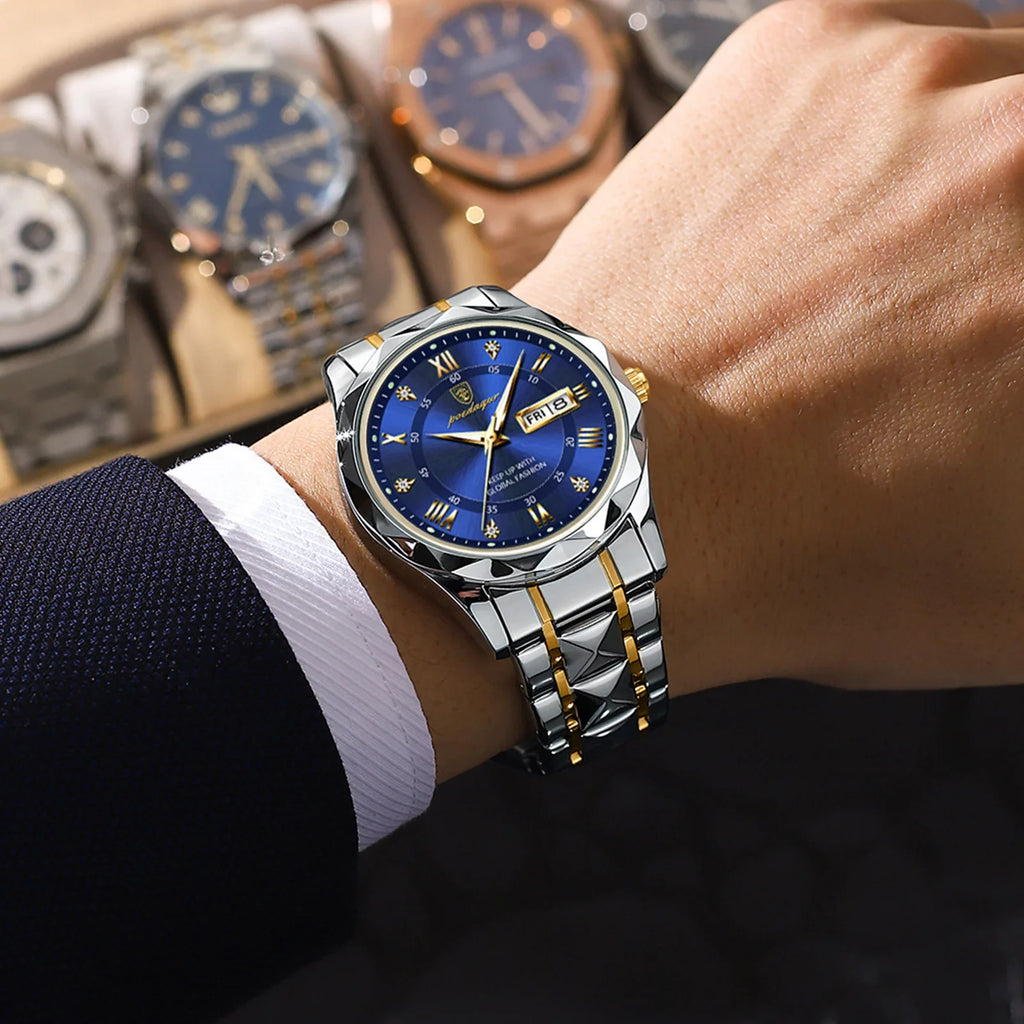 POEDAGAR Business Luxury Men's Watches Waterproof Stainless Steel Luminous Man Wristwatch Date Week Sport Men Quartz Watch Reloj Vera Lux