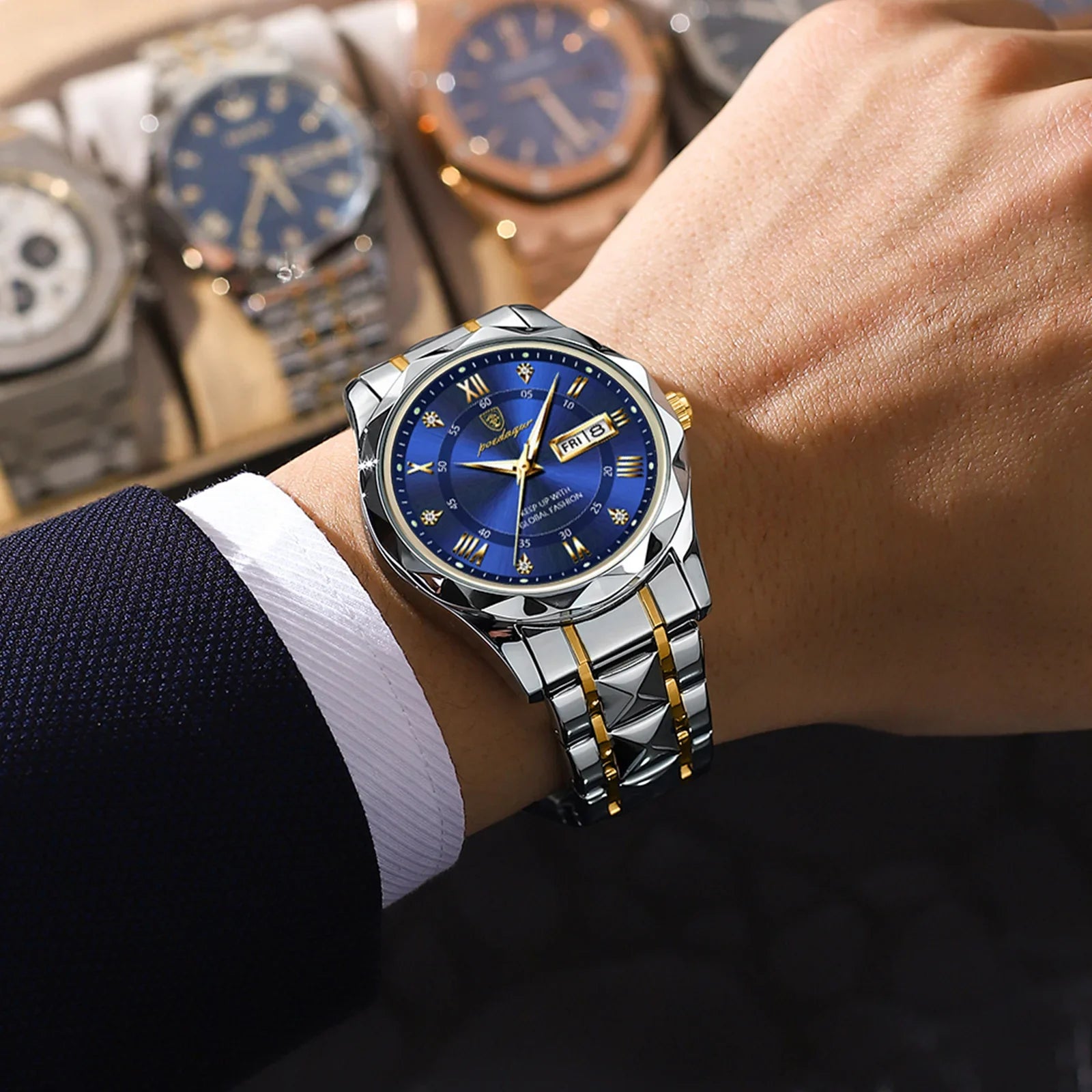 POEDAGAR Business Luxury Men's Watches Waterproof Stainless Steel Luminous Man Wristwatch Date Week Sport Men Quartz Watch Reloj Vera Lux