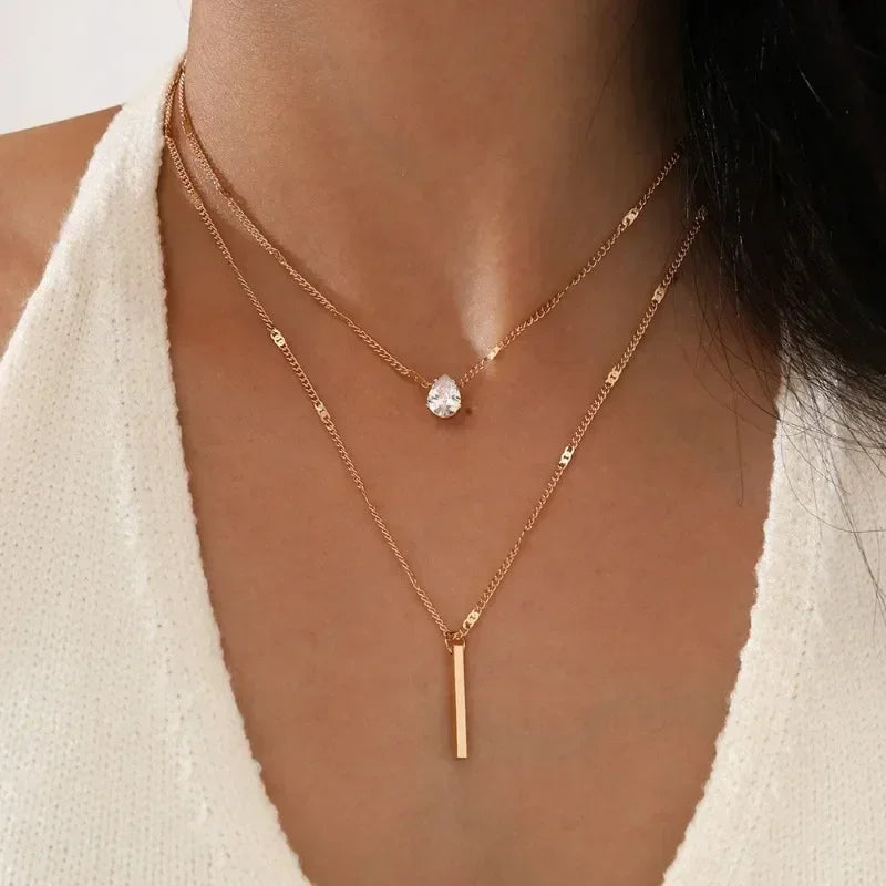 Multilayer Pendant Necklace on Neck Chain Women Crystal Zircon Heart Star Charm Layered Necklace Vintage Female Neck Jewelry Hot Femstylo
