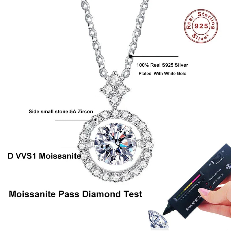NeeTim 1CT Moissanite Pendant For Women Diamond Necklace S925 Sterling Silver White Gold Plated Jewelry Valentine's Day Gift Vera Lux