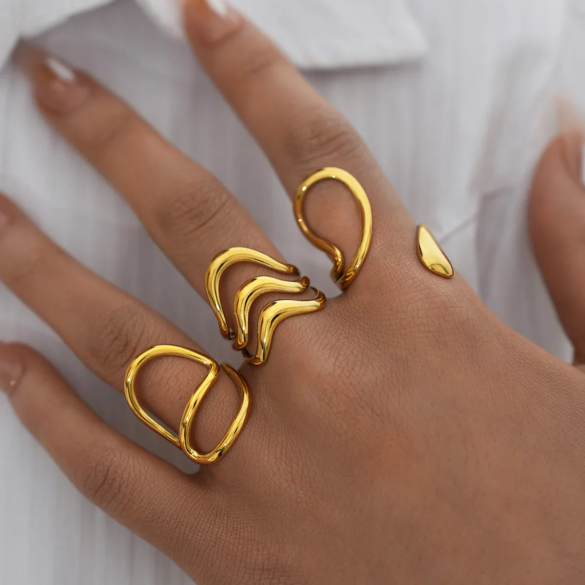 Stainless Steel Irregular Wave Rings For Women Creative Gold Color Adjustable Open Ring Female Jewelry Punk Rapper Anillos Gifts Vera Lux