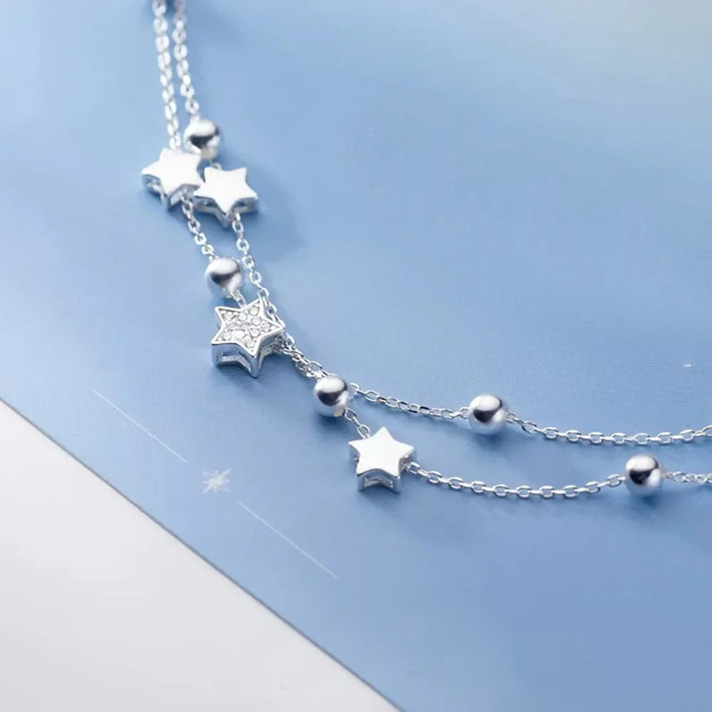 925 Stamp Silver Color Star Bracelet Fashion Korean Five-pointed Stars Crystal Double Bracelet Dropshipping Wholesale Vera Lux