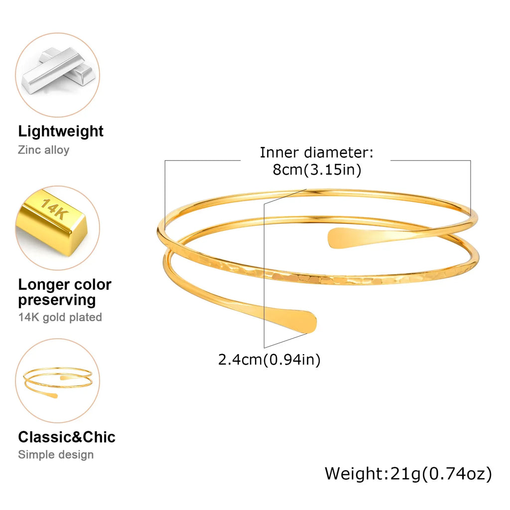 Upper Arm Cuff Bracelet for Women, Minimalist Gold Plated Armband Statement Party Armlets Jewelry Vera Lux