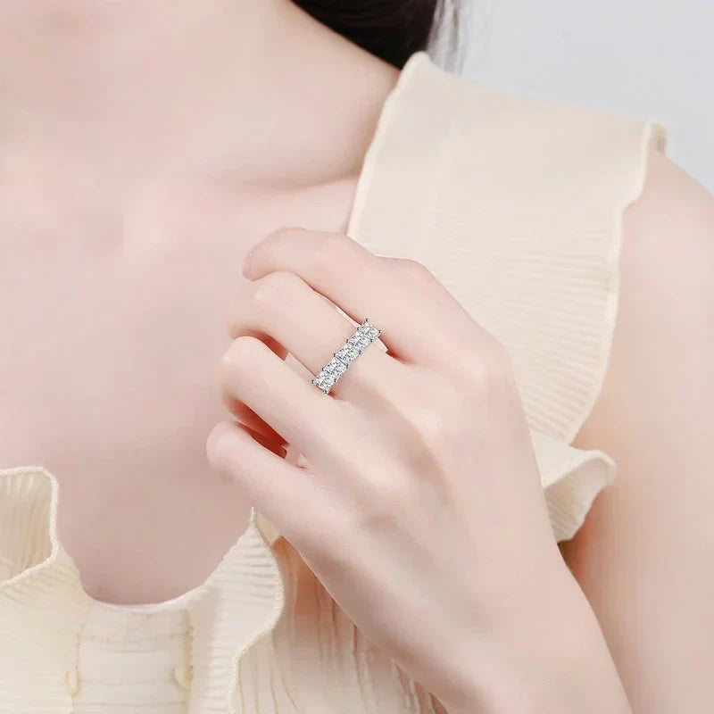NeeTim Full D Color Princess Cut Moissanite Diamond Rings for Women S925 Sterling Silver Wedding Engagement Party Band Ring Vera Lux