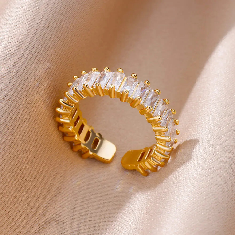 Anillos Gold Color Cubic Zirconia Chic Rings For Women 2025 Punk Elegant Wedding Party Aesthetic Stainless Steel Ring Jewelry Vera Lux