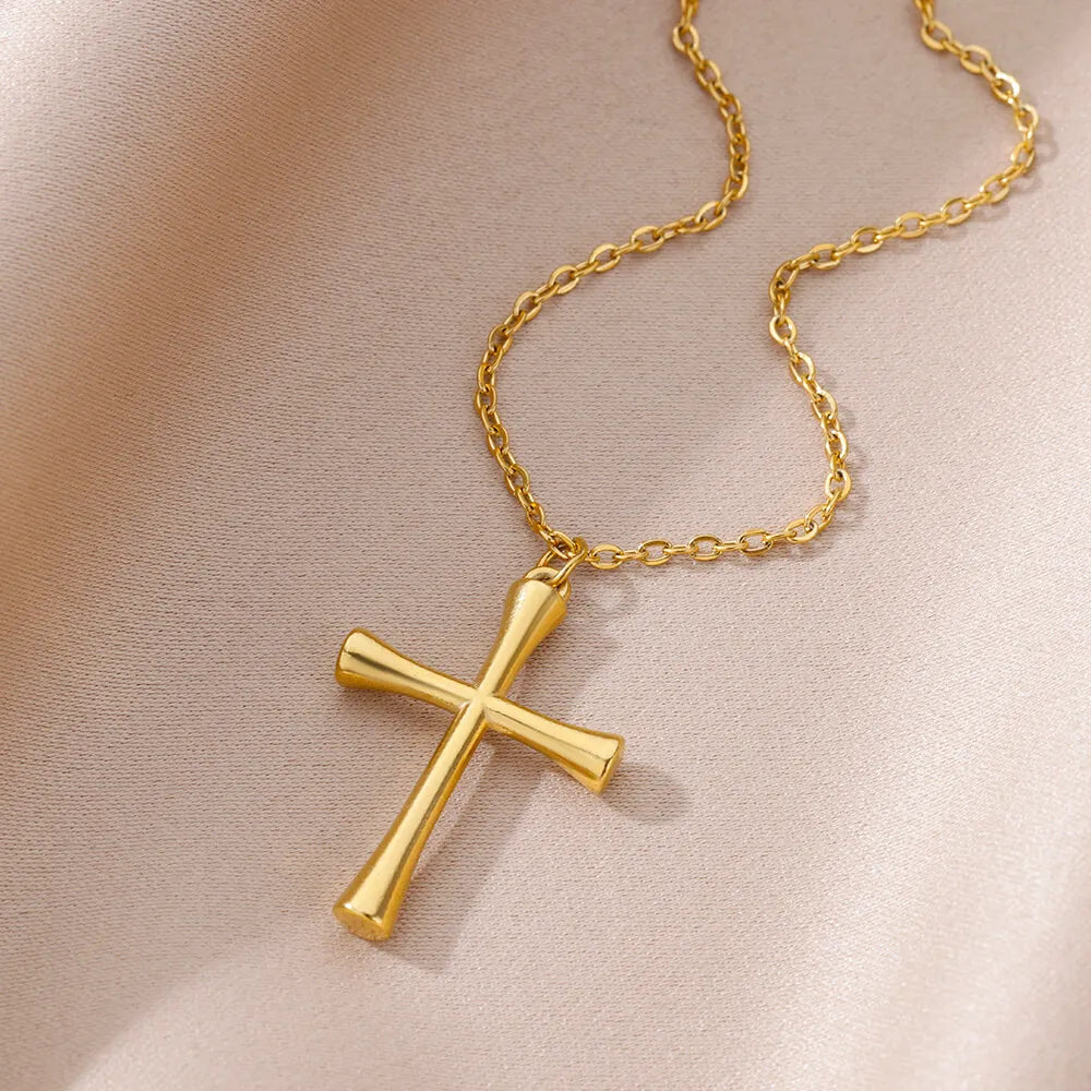 Cross Goddess Pendant Necklace for Women Stainless Steel 316L Gold Color Necklace 2025 New Party Jewelry Aesthetic Accessories Vera Lux