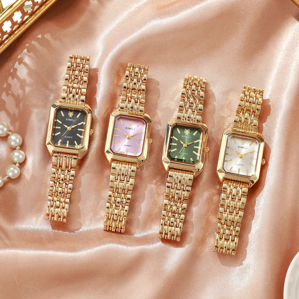 1/2/4PCS  Elegant Rectangle Woman Quartz Watch Luxury Stainless Steel Band Ladies Wristwatches Reloj Mujer（Without Box） Vera Lux
