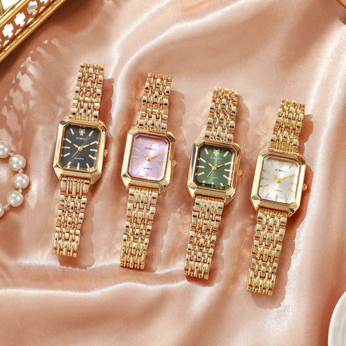 1/2/4PCS  Elegant Rectangle Woman Quartz Watch Luxury Stainless Steel Band Ladies Wristwatches Reloj Mujer（Without Box） Vera Lux