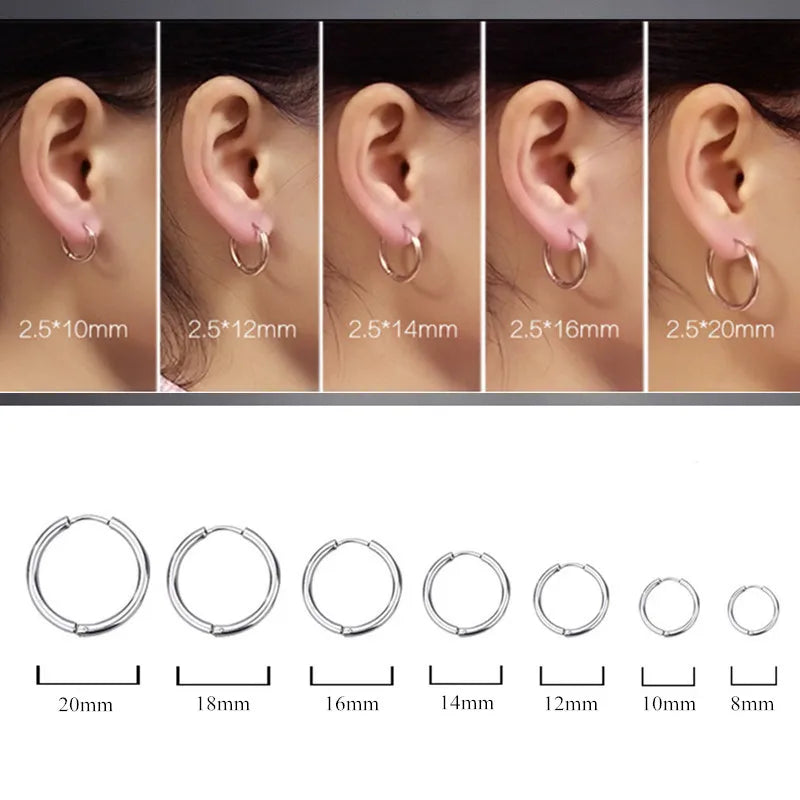 8/10/12/14/16/18/20mm Stainless Steel Huggie Hoop Earrings for Women Men Vera Lux
