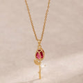1 Piece Women's Red Zirconia Tulip Rose Pendant Necklace Copper Pendant Stainless Steel Chain Versatile Valentine's Day Gift Vera Lux
