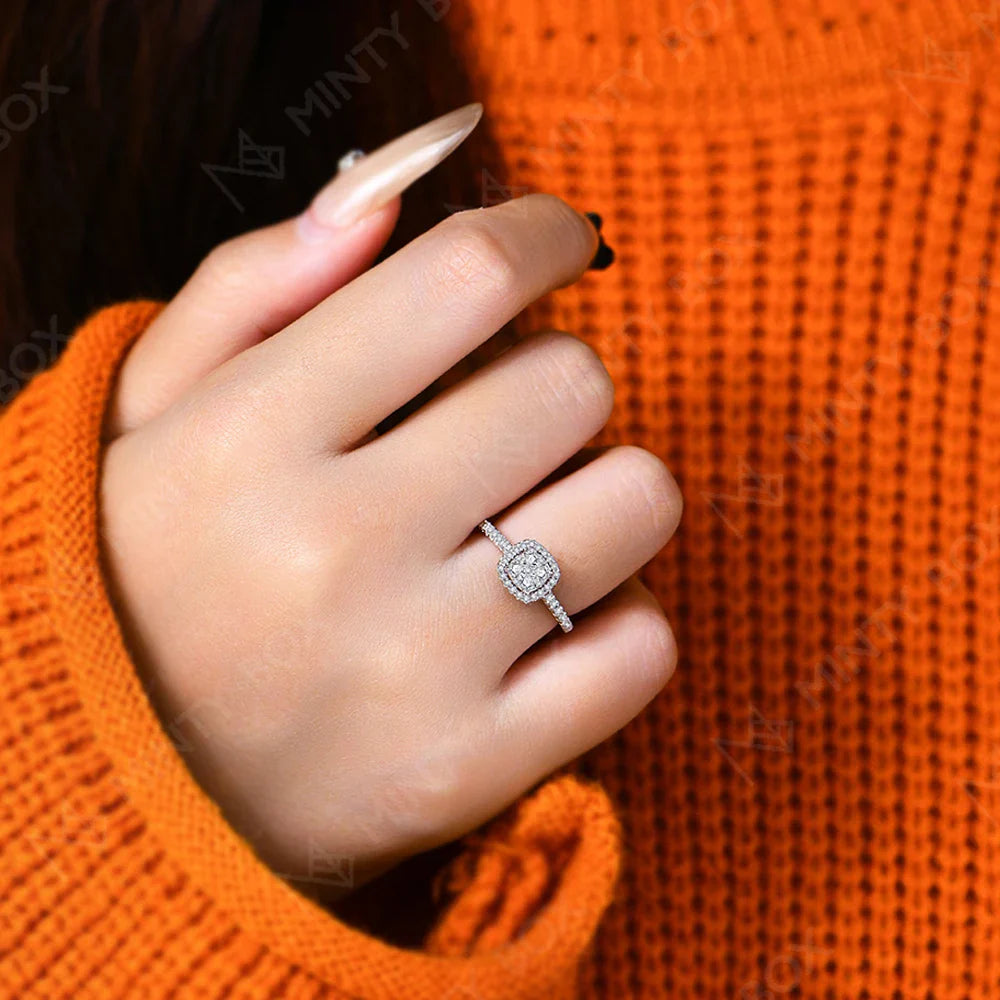 MINTYBOX S925 Sterling Silver Halo Moissanite Engagement Ring for Women Classic Lab Diamond Rings 18K Plated Wedding Fine Jewelr Vera Lux