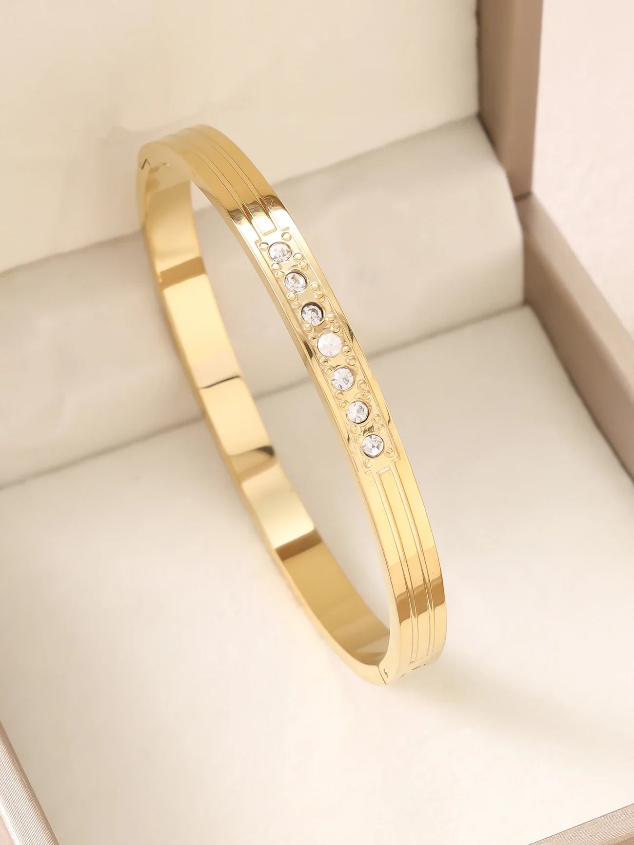 1pc 18K Gold Plated Stainless Steel Stackable Bracelet With Chain And Clover Design, Fashion Style For Women, Suitable For Casua Vera Lux