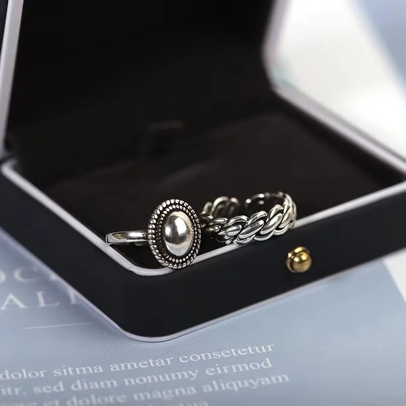925 Sterling Silver Rings Couples Accessories INS Fashion Vintage Twist Design Round Shape Geometric Thai Silver Jewelry Vera Lux
