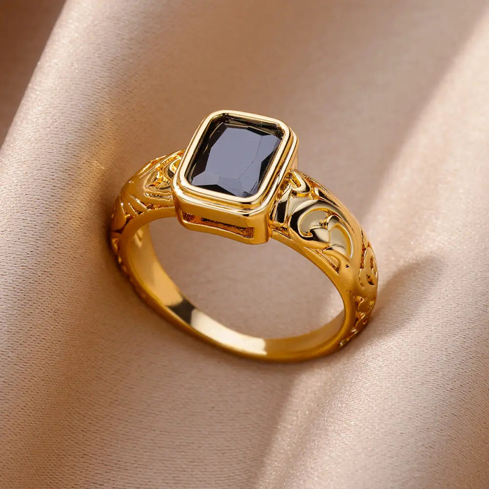 Luxury Zircon Heart Rings For Women Gold Color Open Stainless Steel Crystal Geometry Finger Ring Jewelry Wedding Gift anillos Vera Lux