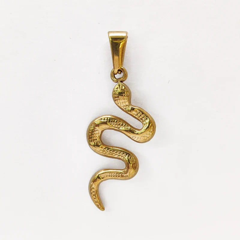 Stainless Steel Snake Pendant Necklace - 18K Gold Plated Simple Design dijes de acero inoxidabl, Animal Jewelry for Men & Women Vera Lux