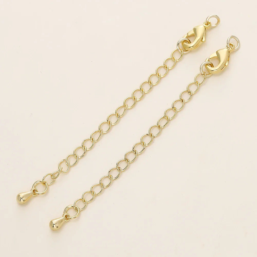 5/10pcs/Pack 14/18K Gold Color Plated Brass Various Extension Chain With Lobster Clasps for DIY Necklace Jewelry Making Findings Vera Lux