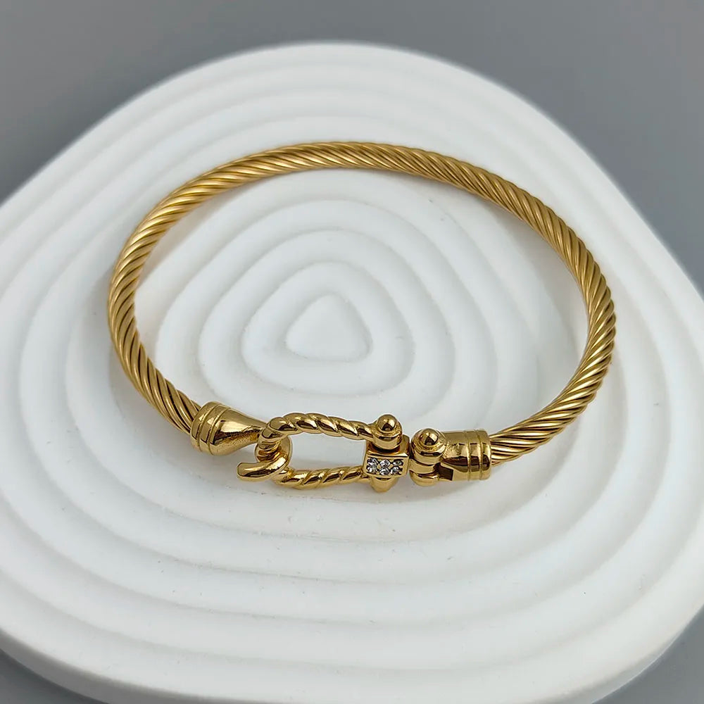 New steel wire button pattern horseshoe gold-plated stainless steel bracelet 18K, high quality waterproof couple bracelet, wife Vera Lux