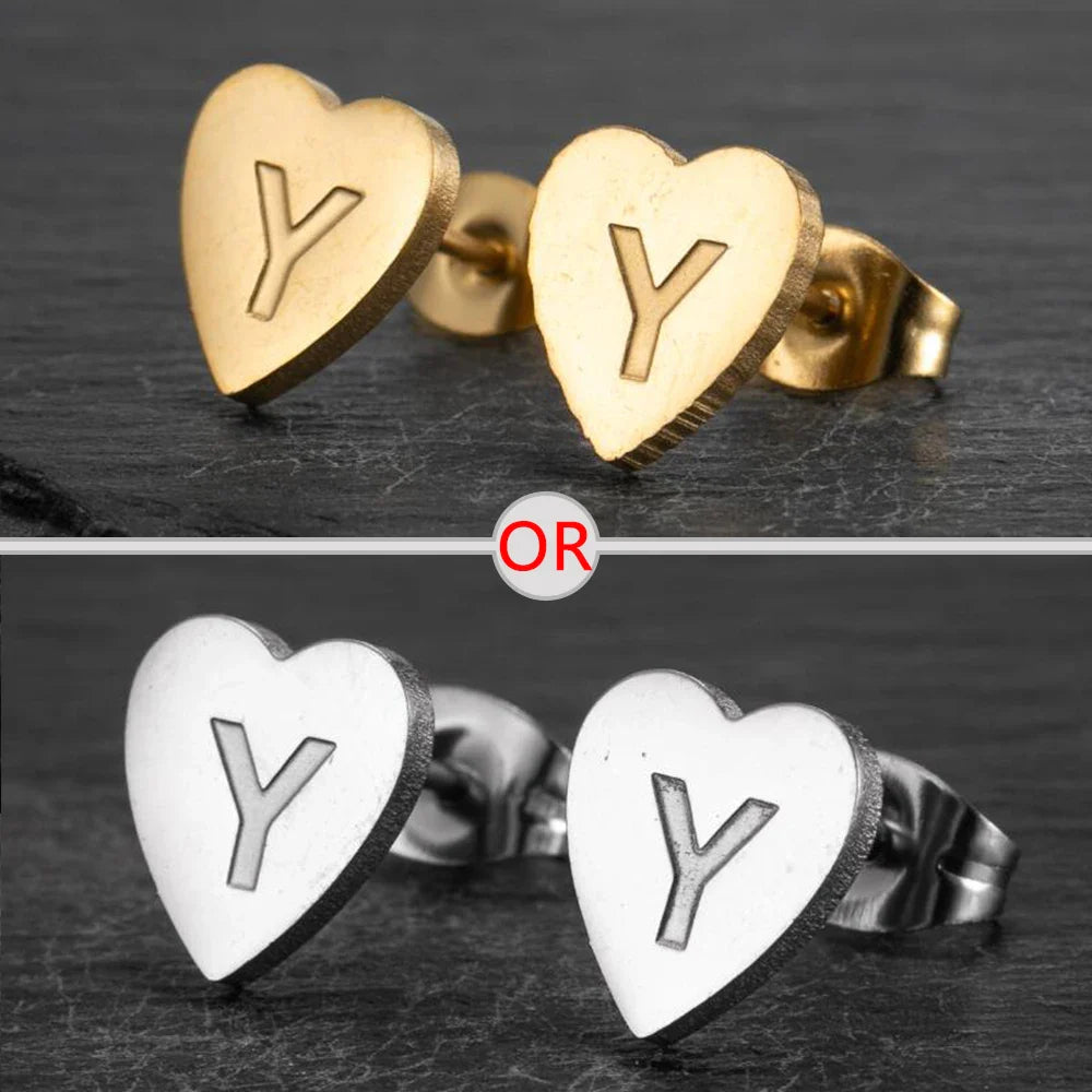 100% Stainless Steel A-Z Initial Earrings for Women Girls Personalize Letter Name Heart Stud Earring Family Jewelry Best Gifts Vera Lux