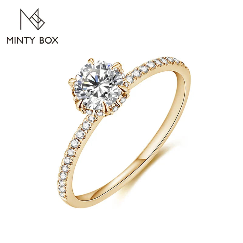 MINTYBOX 14K Yellow Gold D Colo Moissanite Rings for Women Handmade 6.5mm Pure 10K Round Shape Engagement Ring Gift Fine Jewelry Vera Lux