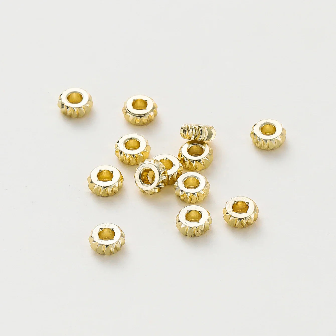 50pcs/lot 14K 18K Gold Color Fancy Wheel Metal Round Beads Necklace Bracelet Loose Spacer Beads For Jewelry Making Findings Vera Lux